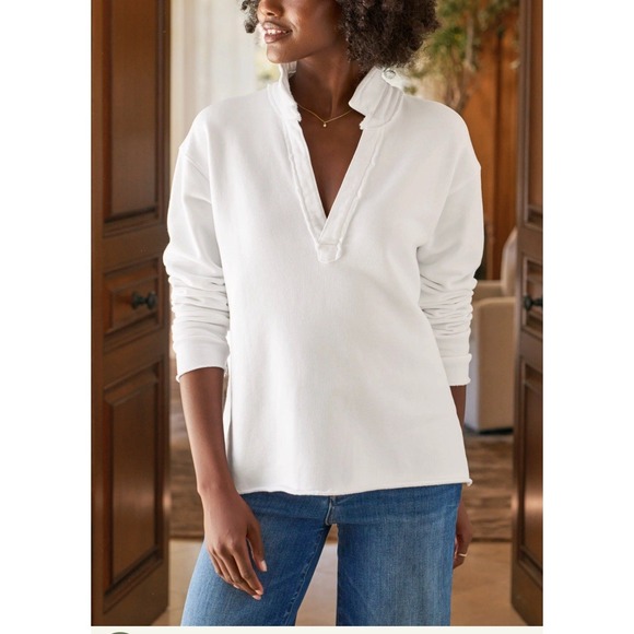 Frank & Eileen Sweaters - Frank & Eileen $238 Patrick Henley Pullover Triple Fleece White Sweater Coastal
